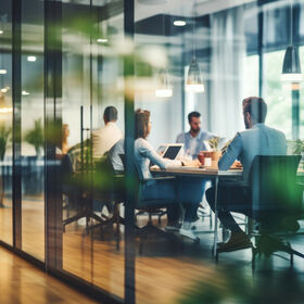 Business office with blurred people casual wear, with blurred bokeh background
