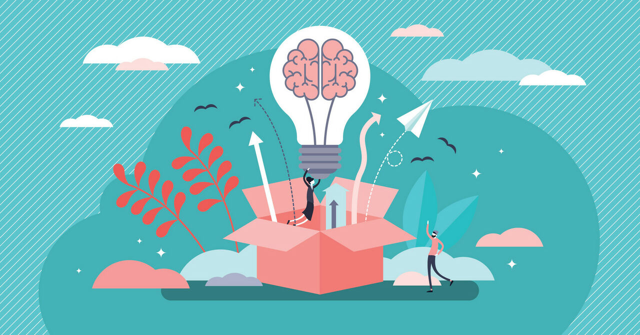 Out of the box creative idea, flat tiny persons concept vector illustration